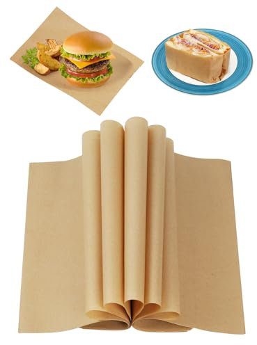 CoKeeSun 120 Piezas Papel Antigrasa, Papel Encerado para Alimentos, Papel para Envolver Alimentos, Impermeable y a Prueba de Aceite, para Sándwiches Hamburguesas Queso Fritas (32 * 22 cm)