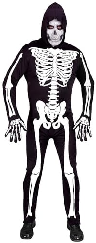 W WIDMANN MILANO Party Fashion Kostüm Skelett, Overall mit Kapuze, Neon, leuchtet unter UV-Licht, Halloween Verkleidung