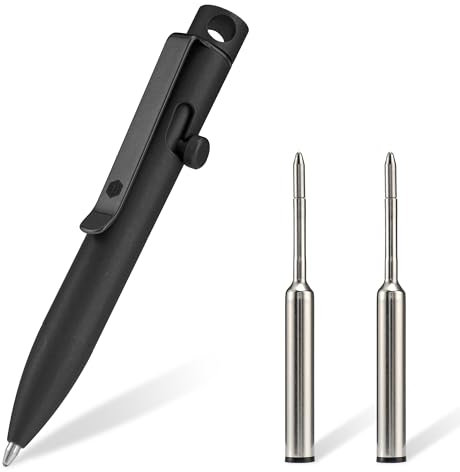 KeyUnity KP05BK Stylo À Bille En Alliage De Titane Avec Pince, Stylo De Poche EDC En Métal Rétractable Pour Un Transport Quotidien
