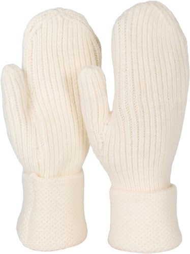 styleBREAKER Damen Winter Strick Fäustlinge Einfarbig mit gemustertem Bund, warme Fausthandschuhe, Strickhandschuhe 09010046, Farbe:Creme