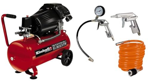 Einhell Compresseur à air portatif TC-AC 420/50/10 V (2200 W, 2850 rpm, 10 bar max, réservoir 50l, réducteur de pression, manomètre, valve de rétention, valve de sécurité) + Kit 3 accessoires