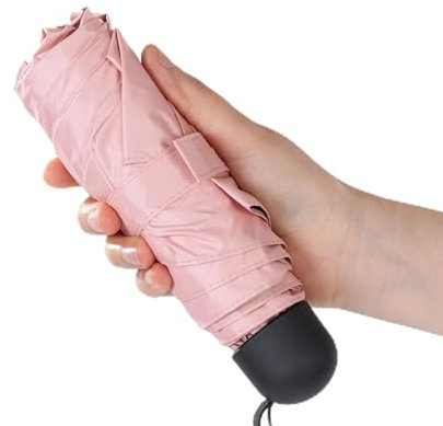 Chakipee Mini Paraguas plegable para el sol Pequeño Viaje 6 Varillas con Puesto de Paraguas y 260T Rosa Revestimiento - de Secado Rápido y Resistente a los Rayos UV