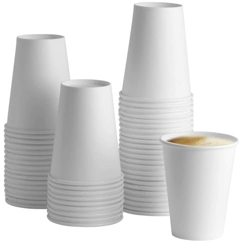 Paper Cups 8oz - 50 x Kraft Paper Cups for Hot Drinks Cold Drinks - Disposable Paper Coffee Cups - White Paper Cups - Leak Proof Paper Cups Christmas, Party, Takeaway, Catering, Buffet, Cold Beverages