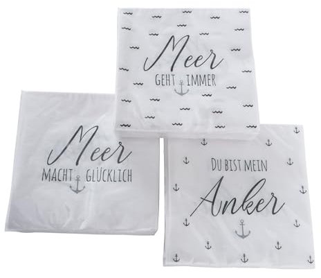 3 x 20 Servietten 'Anker - Meer geht immer' Maritime Papierservietten - 3-lagig 33 x 33 cm