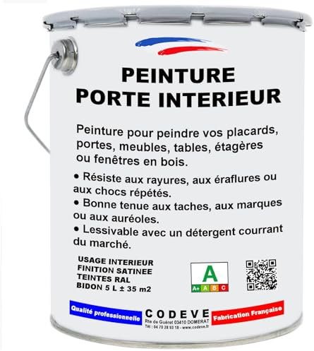 Peinture Porte Interieur - Codeve Bois - 5 /ral 9010 - Blanc Pur - Intérieur - Pour La Décoration De Votre Porte En Pin, Sapin, Frêne Ou Chêne.