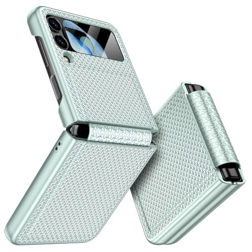Doeshine for Samsung Galaxy Z Flip 4 Case with Back Screen Protector & Hinge Protection, Slim Fit Stylish Texture Non-Slip Hard Shockproof Protective Cover for Samsung Galaxy Z Flip 4 (Mint Green)