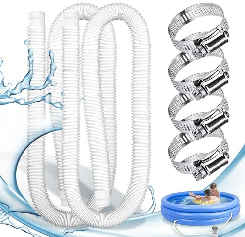 Paquet de 2 Tuyau piscine,Tuyau piscine 32mm,Tuyau aspirateur piscine avec 4 colliers de serrage métalliques,Tuyau pompe piscine applicable à Piscines hors sol,Spa,Pompe à Filtre(Blanc)