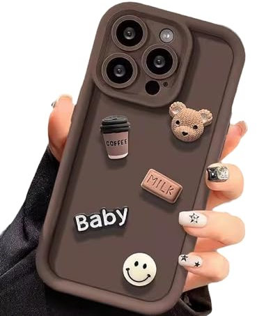 Zkacase Designed for iPhone Case,3D Cute Coffee Bear Camera Lens Protection Shockproof Protective Cover Phone Case (iPhone 14 Pro Max,Brown)