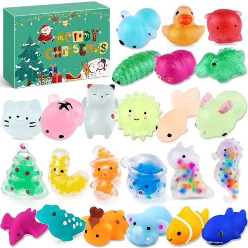 Lubibi Mochi Squishy Adventskalender 2024 - 24 Niedliche Tiere, Leuchtendes Squeeze Spielzeug Weihnachtskalender, 24 Tage Countdown, Überraschende Weihnachtsfeier Geschenke Für Jungen Und Mädchen
