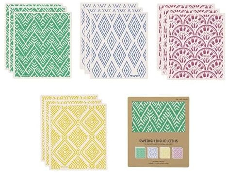 RECYCO Reusable Dish Cloth 12 Pack Swedish Dish Clothes for Kitchen Counter Cotton Cellulose Absorbent Machine Washable Plant Based Okeo Tex Standard 100 Sponge Wipes Women Owned (Modern Seigaiha)