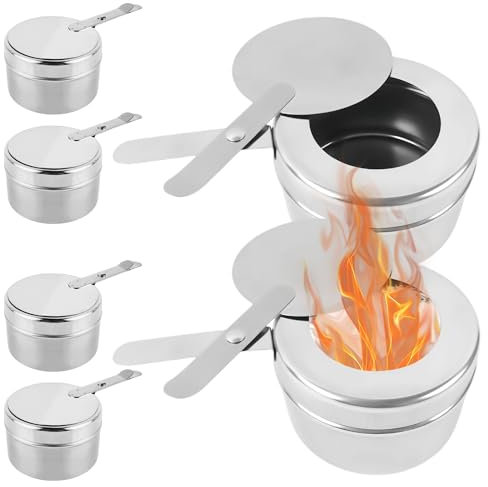 BYZESTY Pack of 6 Fuel Paste Containers, Fondue Burner, Stainless Steel Food Warmer with Cover, Fuel Holder, Warming Container, Burning Container for Hot Pot, Dry Pot Kitchen, Buffets, Outdoor,