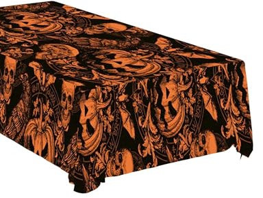 FIESTAS GUIRCA | Gotische Kürbis Tischdecke Schwarz und Orange (137x274 cm) - Tischdekoration für gruselige Halloween-Partys - Ideal für schaurige Feiern - Schwarz, Orange
