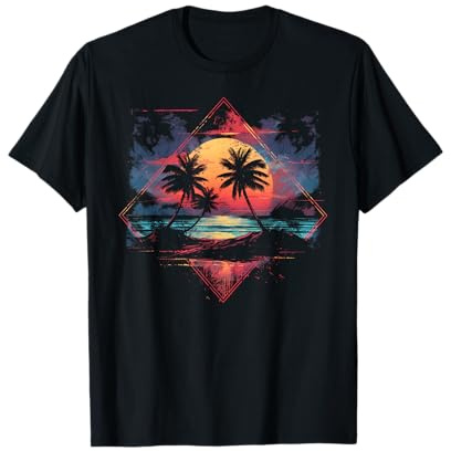 Synthwave 1980s 1990s Palm Trees Sunset Aesthetic Retrowave T-Shirt