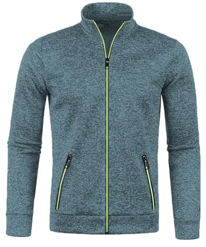 Mens Knitted Cardigan - Thick Sweater with Full Zip, Stand Collar, Autumn and Winter Lapel Sweater Overcoat in Sky Blue