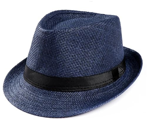 AYWTIUN Sombrero Paja Sombrero de Paja for el Sol Unisex, Gorra for la Playa, Sombrero for el Sol, Sombrero de Paja for Boda, Gorra for Hombre y Mujer con Cinta Negra L * 5(Blue A)