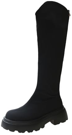 Botte Compensee Femme Bottine Femme Pied Large Bottes Montantes à Semelles épaisses et pour Femmes, Longueur aux Genoux, col en V, Printemps, Automne et Bottes Imperméables Femme Bottines (Black, 40)