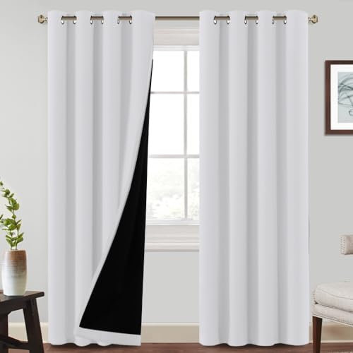 BellaHills 100% Wohnzimmer Gardinen mit Ösen 2 Stücke Schallschutz Vorhang Blickdicht Verdunklungsvorhänge für Wohnzimmer H240xB132cm, Grau-weiß