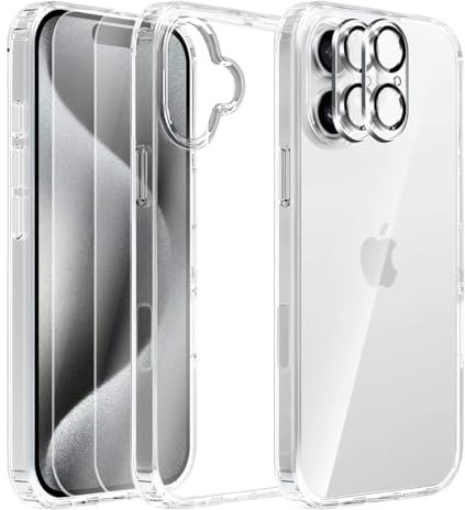 Generisch für iPhone 16 (5-In-1 Set) EIN Durchsichtiges HandyHülle +2 Displayschutzfolien +2 Kameraschutzfolien Für Ihr Smart Phone, Schützen Sie Ihr Handy Mit Einem KompletSet
