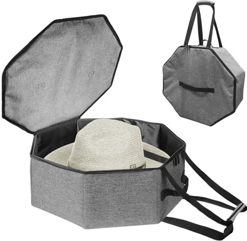 Hutschachtel, bruchsichere Aufbewahrungsbox für Cowboyhüte aus Oxford-Stoff, 43,2 x 17,8 cm, große Kapazität, Organizer-Koffer, zusammenklappbare Hut-Aufbewahrungstasche mit Griffen für breite, runde