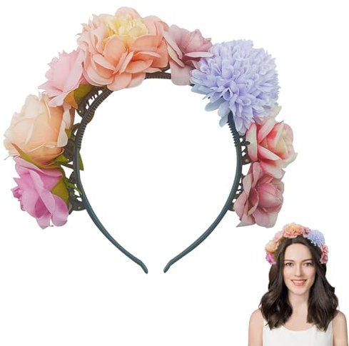 KASESSS 1PCS Blumen Haarreif, Buntes Haarreifen Blumen, Trachten Haarreif mit Blumen, Blumenhaarreife Damen Mädchen, Elegant Blumenhaarreif, Blumenkrone für Hochzeit Braut Brautjungfer Party Festival