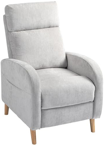 HOMCOM Manual Recliner Relaxsessel mit Fußstütze und gebogenen Armlehnen, Relaxsessel mit Holz-, Stoff- und Stahlbeinen für Schlafzimmer, Wohnzimmer und Wohnbereich, Hellgrau