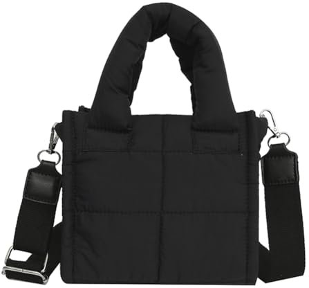 GETBSTOOP Puffer-Einkaufstasche for Damen, große gesteppte Umhängetasche, Umhängetasche mit verstellbarem Riemen, Schwarz