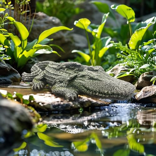 Realistische Harz-Krokodil-Gartenstatue – dekoratives Alligator-Ornament für Teich, Aquarium-Landschaftsbau und Outdoor-Hof-Dekoration, wetterfeste Wildtier-Skulptur für Aquarien und Wohnaccessoires