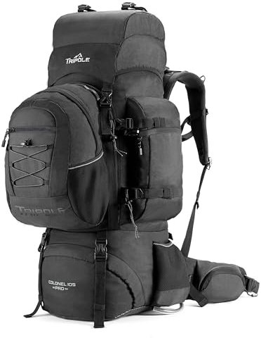 Tripole Colonel Pro Backpack with Metal Frame, Front Opening, Removable Bag, Rain Cover, black, 105 cm