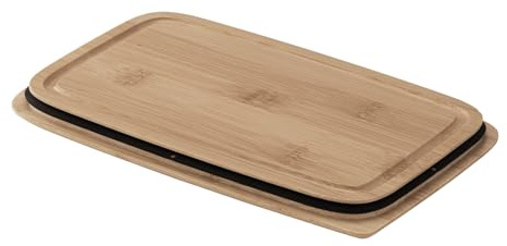 RÖSLE Brotzeitdeckel FLEXX 2GO 1,0 L eckig Bambus mit Clips, Silikonlippe, als Brotzeit- und Schneidbrett verwendbar, holzfarben, Braun