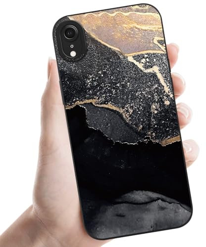Phoona Black Gold Marble Print Phone Case for iPhone XR 6.1,Fashion Pattern Aesthetic Design Women Girls,Soft Silicone Slim Profile Cover,Anti-Slip Shockproof Protective Camera,for iPhone XR