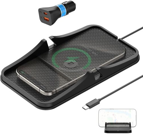 Wireless Car Charger Pad, REESTECQI Large Wireless Charging Pad for Car Non Slip Car Phone Holder with 40W Car Charger Compatible with iPhone 16 Pro Max 15 14 13 12, Samsung, Google (1 Meter Cable)