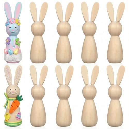 Housoutil Unlackierte Holz Hasenpuppen Figur, 10stücke Holzfiguren Zum Bemalen Für DIY, Unvollendete Hölzerne Puppe Hase, Für Geburtstag Dekoration Malen Basteln