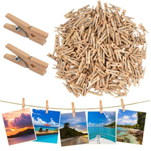 300 Stück Holzklammern Klein,25mm Mini Wäscheklammern Holz | Nachhaltiges Holzwäscheklammern für Fotos Aufhängen Postkarten DIY Basteln Deko