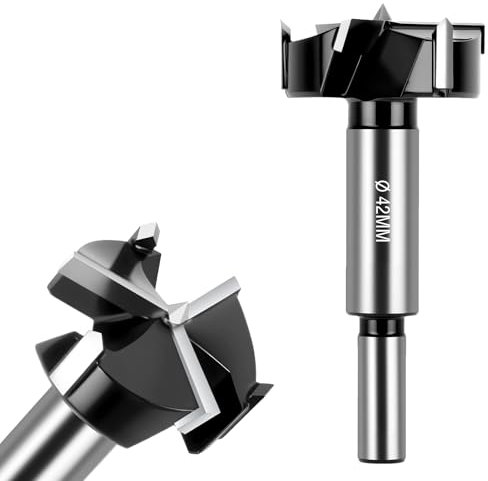 Flintronic Forstner Drill Bit, 42mm Triple-Flute Carbide Steel Boring Hole Saw, Tipped Forstner Bit Hole Cutter, forstner Drill Cutter Tool for Hard Wood, Cork, Splint, Plywood, Particle Board