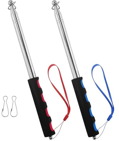 REBECCAGIBSON Lot de 2 mâts télescopiques de 2 m - En acier inoxydable - Avec 4 clips - Crochets - Extensible - Pour voyage, camping, guides, enseignants (bleu et rouge)