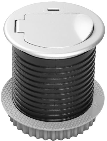 GTV - Mini prise encastrable pour meuble - 60 mm - Avec prise Schuko - Port de charge USB-C 3 A - Multiprise encastrable pour bureau, cuisine, établi - Compacte, argentée