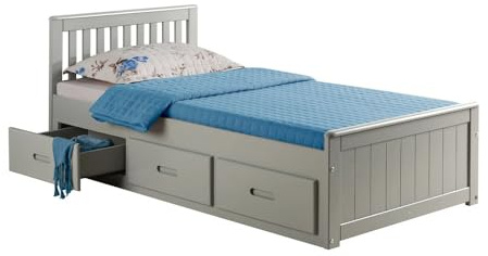 3ft Single Wooden Storage Bed Grey, Mission Solid Wood Honey Pine with 3 Drawers Bedroom Furniture