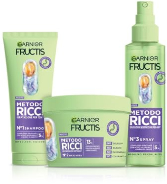 Garnier Fructis Feuchtigkeitsspendendes Set mit Shampoo, Maske und Spray, für alle Arten von Locken, definierte Locken, feuchtigkeitsspendend und weich, mit Hyaluronsäure und Sheabutter, lockige