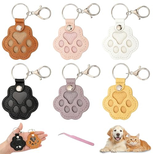 LIULINY 6 Pcs Porte Clés Poils D'animaux Motif Patte Porte Clé Poil Animaux | Cuir Souvenir Poil Chien, Souvenir de Chat pour Les Amoureux des Animaux, Cadeaux Commémoratifs