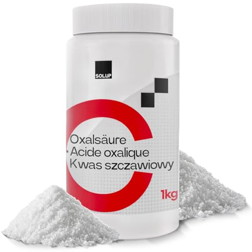 SOLUP Oxalsäure Pulver 1 kg | Rostentferner Holzaufheller Entgrauer | Oxalsäure Reiniger | Fleckenentferner | Mind. 99,6 % Hauptbestandteil | Behälter mit Schraubverschluss