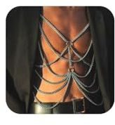 Punk Metal Link Chain Bra Body Jewelry Sexy Crossover Harness Circle Body Chain Festival Rave Bikini Chest Chain Jewelry for Men Women