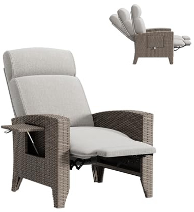 lovtuwr Rattansessel Pflegeleichte Gartenliege mit Relaxfunktion & Klapptisch | Schnell aufgebaut | Inkl. Abdeckung & dicken Kissen | Wetterfest für Familie, Balkon & Garten (C-(L))