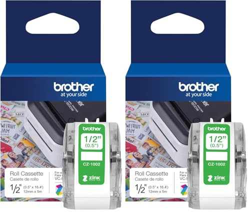 Brother CZ-1002 Farbetikettenrolle, 12 mm breit, 5 m lang für Etikettendrucker VC-500W (Packung mit 2)
