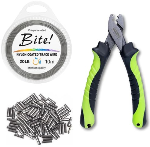 Pike Trace Wire Rigs Crimping Tool Fishing Crimps Set - 10 15 20 30 40 LB + Crimping Tool + 100 CRIMPS - UK Pike (30LB)