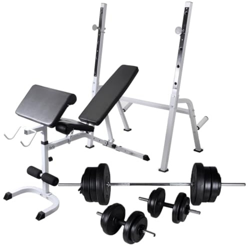 Refined Hantelbank mit Ablage, Langhantel und Kurzhantel Set 60,5 kg