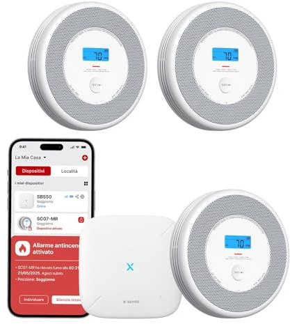 X-Sense WLAN-Rauch- und Kohlenmonoxidmelder, Sprachalarm und Standortansage, 2-in-1 Rauchmelder mit SBS50 Basisstation, XP0A-MR11, 3 Stück