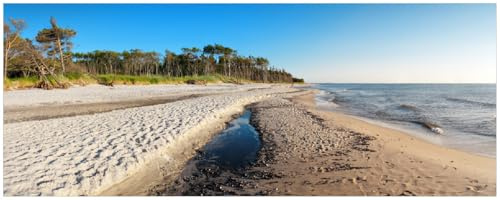 Wallario Memoboard aus Glas mit Motiv, Magnet-Tafel in 32 x 80 cm in Premium Qualität Einsamer Strand am Meer - Blauer Himmel