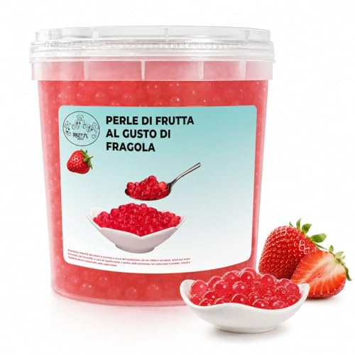 Bubble Tea Popping Boba 3 Kg – Perle di Frutta Scoppiettanti – Topping per Bubble Tea, Frozen Yogurt, Cocktail e Dessert (FRAGOLA)
