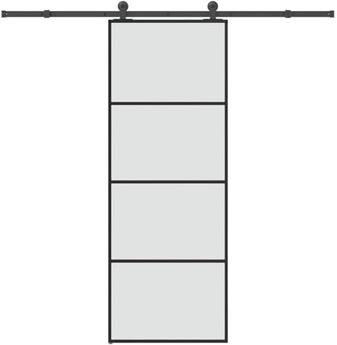 Foknhdi Schiebetür mit Beschlag 76x205 cm, ESG-Glas Mattiert & Aluminium Rahmen, Glasschiebetür Komplettset mit Laufschiene 213,5 cm, Moderne Zimmertür für Wohnzimmer, Schwarz