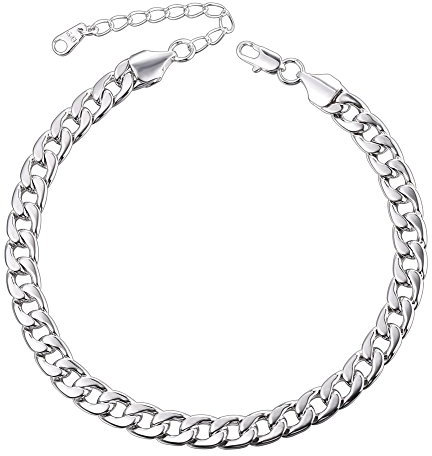 U7 Damen Fußkette Armband platiniert 7mm breit Panzerkette Fußkettchen 22+5cm Knöchel Armband Sommer Fußbändchen Mode Strand